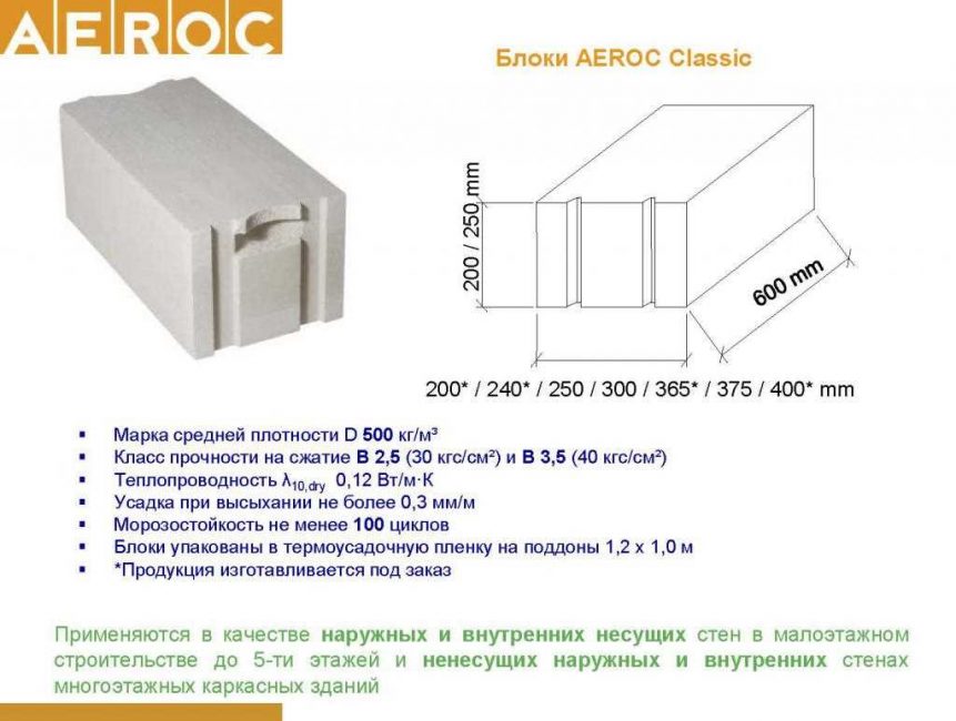 Plynový blok Aeroc D400-D500