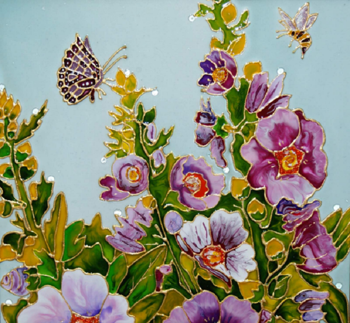 Rafine çiçek vitray pencere